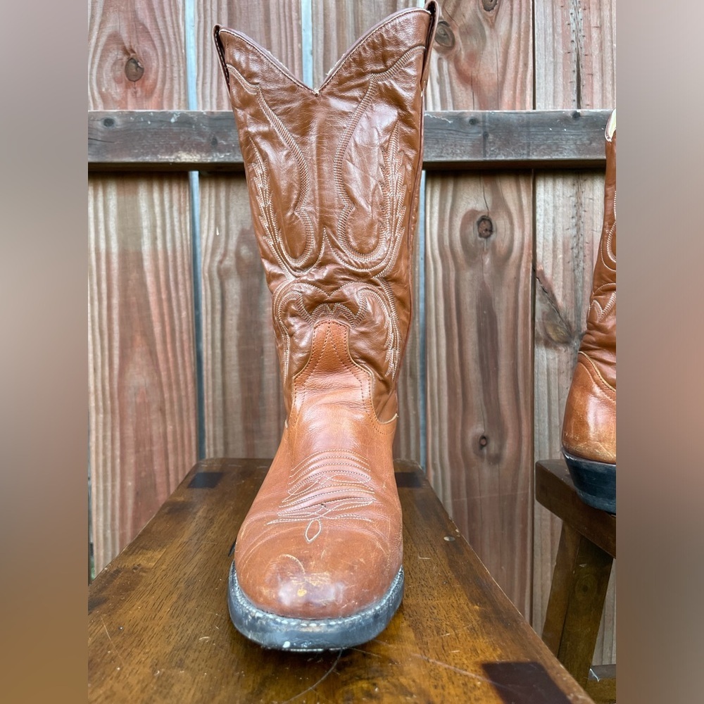 Vintage 1990’s Larry Mahan’s Brown Leather Cowboy Boots cognac leather - Picture 7 of 16